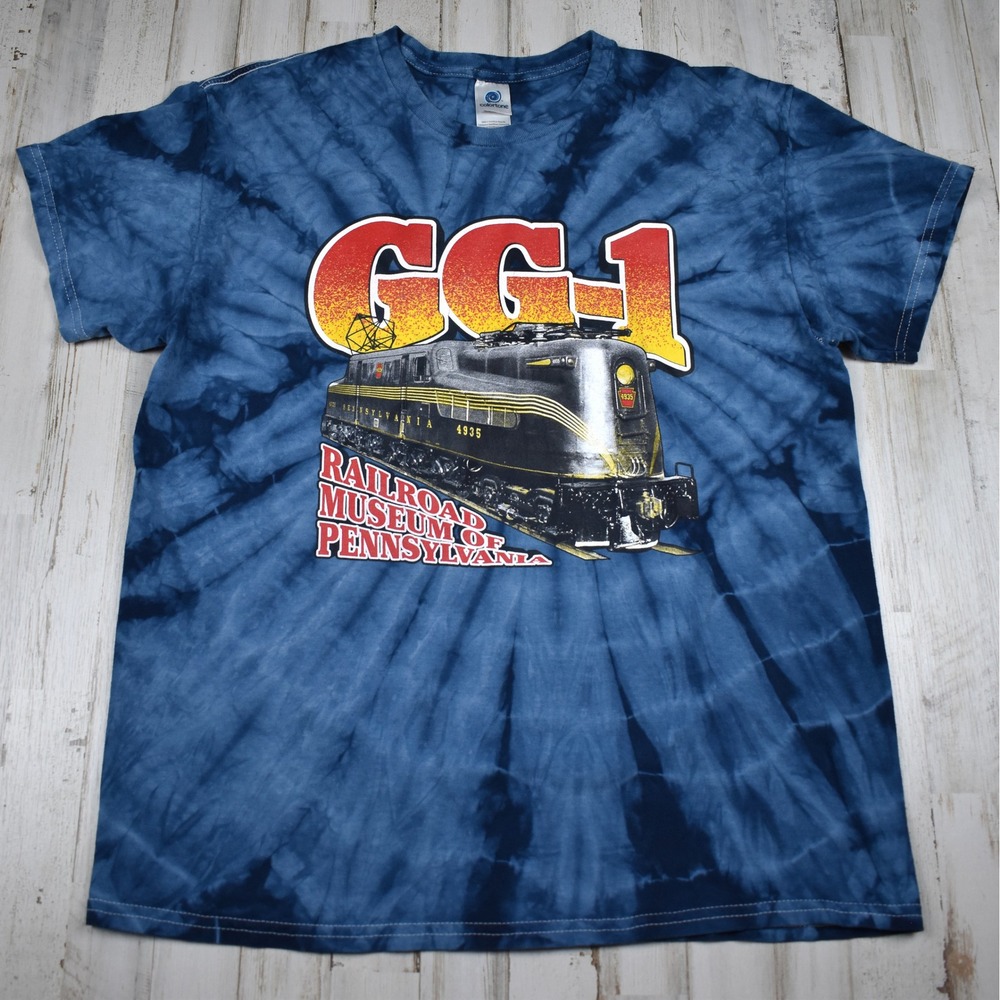 Railroad Museum PA GG-1 Shirt Mens Large Blue Tie-Dye Locomotive RR Graphic Tee